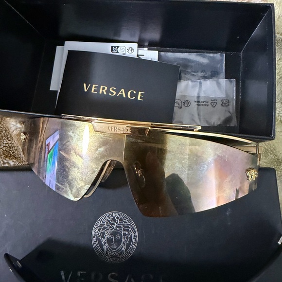 Versace Gold Reflective Shield Sunglasses - Picture 2 of 6